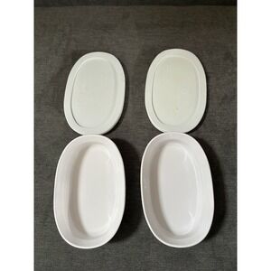 2 Vintage Corning Ware White Oval Baking Dishes F-15-B 475ml Dishes w/ Lids